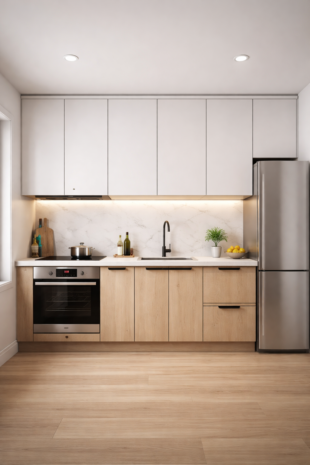 Custom Straight Kitchen Designs with Maximum Storage & Style by Levy Interior